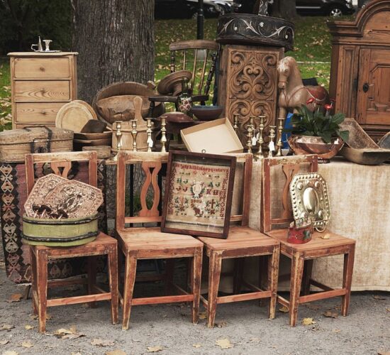 "Old Norwegian furniture. This  outdoor market is open every Saturdayt, and   is located only a few minutes away from from Gustav Vigeland park."